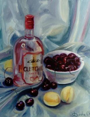 The still life painting with the pink bottle #1. Chernousova Darya