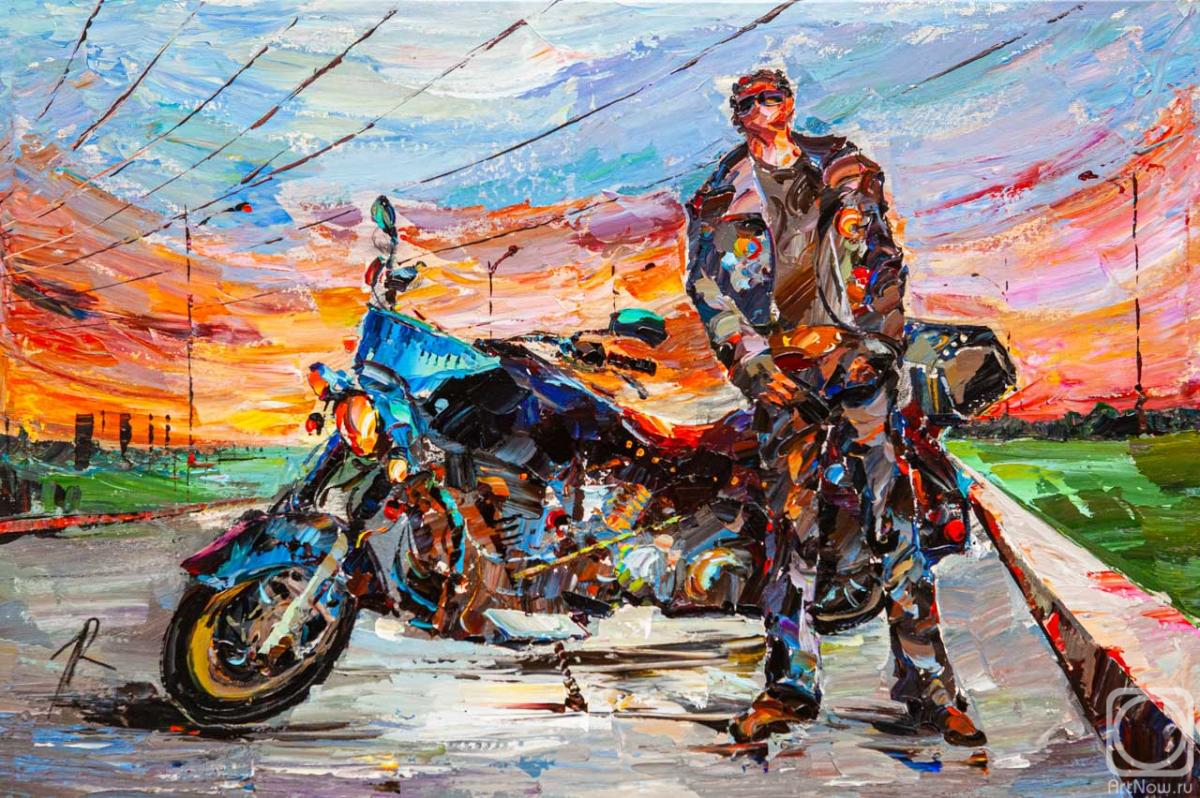 Rodries Jose. Motorcyclist at sunset