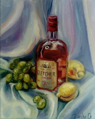 The still life painting with the pink bottle #2. Chernousova Darya