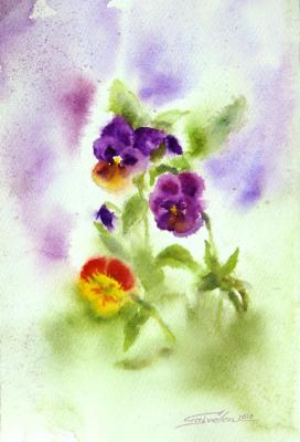 Sketch of pansies (Watercolor Floral). Gayvoronskaya Elena