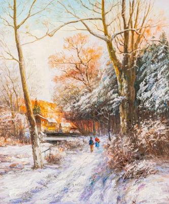 On the winter road to the village (Painting Winter In The Village). Vlodarchik Andjei