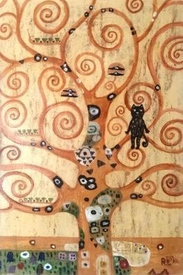 Painting Klimt's cat in the tree. Razina Elena
