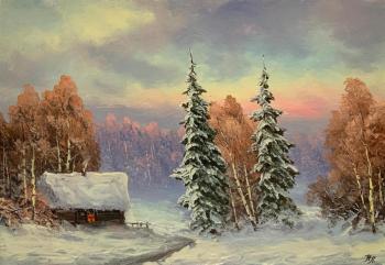 House in the Forest near a Snow-Covered Lake. Lyamin Nikolay