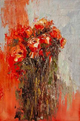 Bouquet of red roses. Expression (Roses Oil Painting Gift). Vevers Christina