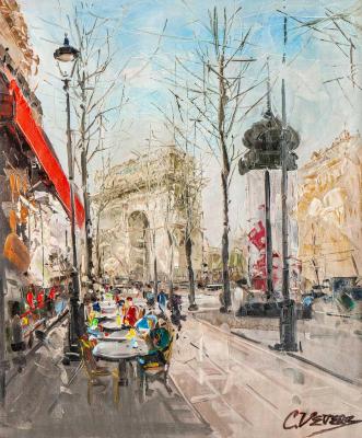 Cafe of Paris. View of the Arc de Triomphe