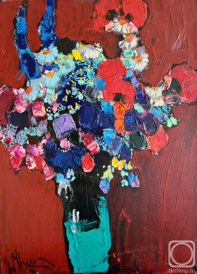 Chatinyan Mger. Bouquet on a Red Background