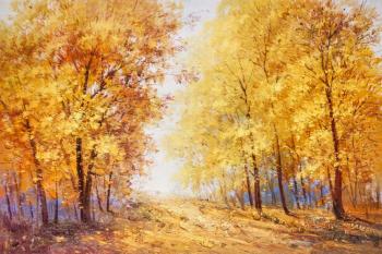 Leaves on the trees burn with gold (Oil Painting With Autumn Trees). Sharabarin Andrey
