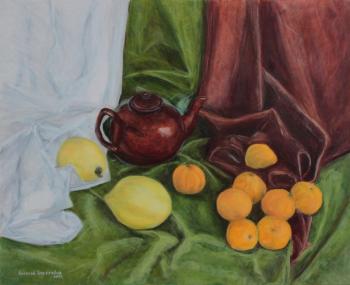 Still Life with Teapot, Quince, and Tangerines. Beregovoy Aleksey