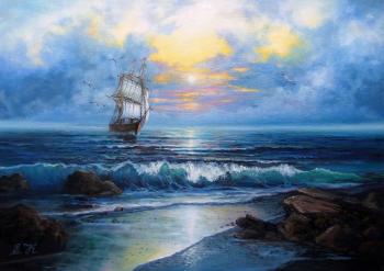 Sailing ship in the sea. Korableva Elena