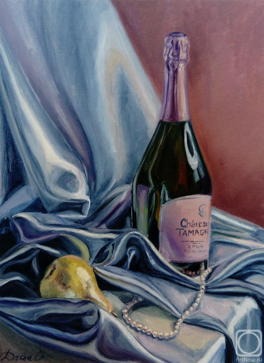 Chernousova Darya. The still life painting with the sparkling wine