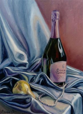 The still life painting with the sparkling wine. Chernousova Darya