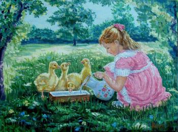 A girl with ducklings. Batov Alexander