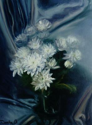 The still life painting with the chrysanthemus. Chernousova Darya