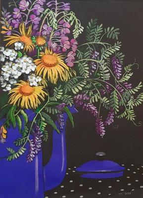 "Bouquet in the blue coffee pot". Malomud Mariya