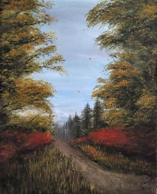   (Oil Painting Road In The Forest).  