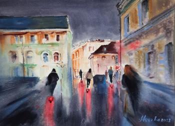 Rhythms of the evening city. Scooters (Night City Swept Past). Zhukova Marina
