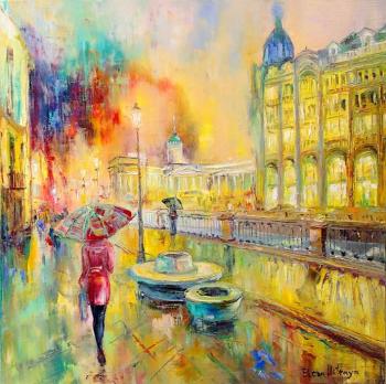 Shining rain on the embankment of the Griboyedov Canal (The Building Of The Cathedral). Ostraya Elena
