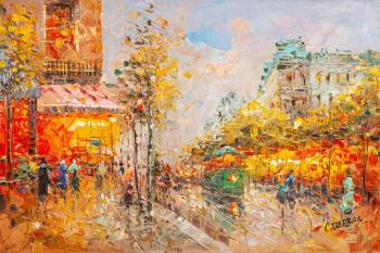 Landscape of Paris by Antoine Blanchard. La Rue Lafayette et le Square Montholon (Oil Painting Tram). Vevers Christina