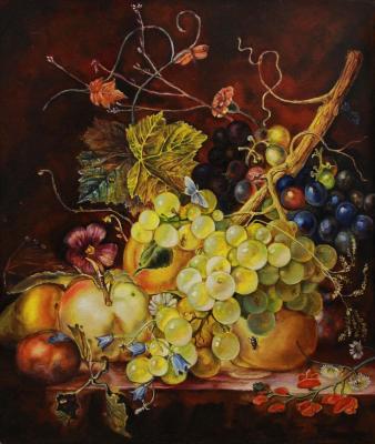 Copy of Jan Van Huysum painting "Still life with grapes and peaches on the table"