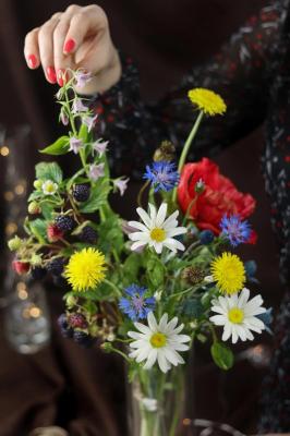 Bouquet of meadow flowers and berries from cold porcelain (polymer clay). Gorchakova Yuliya