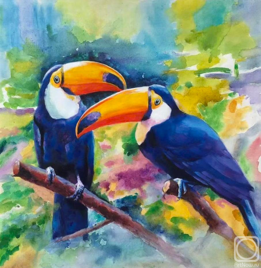 Kamskij Savelij. Bright toucans on a branch
