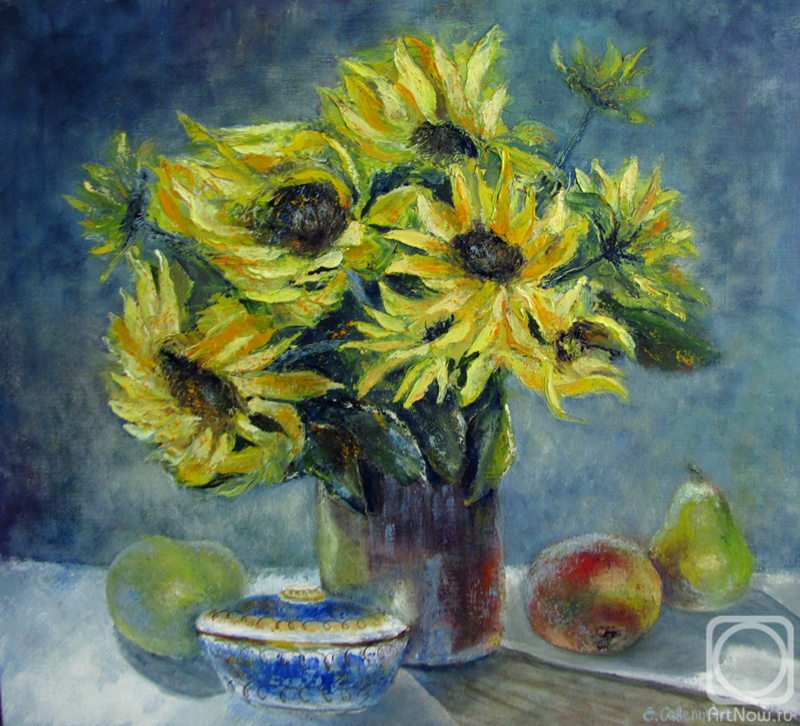 Savelyeva Elena. Sunflowers and sugar bowl