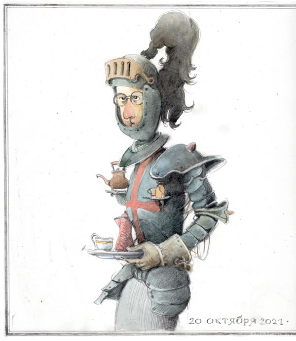 Kozlov Valeriy. Knight with teapots