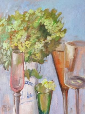 Still life with hydrangea and glass. Varenik Natalya