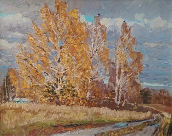 November. White birches by a country road. Melnikov Aleksandr