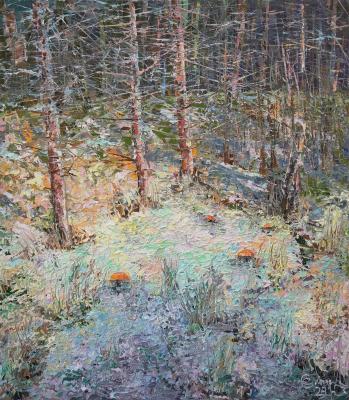 Glade with mushrooms (Painting With A Palette Knife). Smirnov Sergey