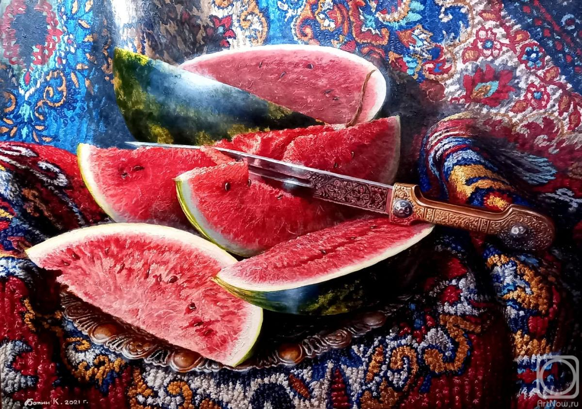 Batin Konstantin. Dagger steel in watermelon pulp