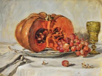 Still life with pumpkin and grapes. Pylaeva Antoniya