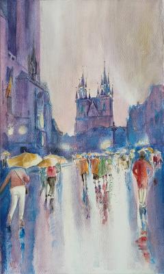 Rain in Prague (People With Umbrellas). Zozoulia Maria