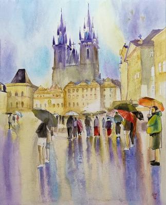 Waiting for the Prague chimes to strike (Impression Painting). Zozoulia Maria