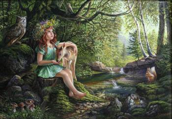 The goddess of the forest Tara listens to the singing of a blackbird. Kostygin Roman