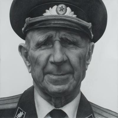 Portrait of a veteran in a cap. Askarov Ilshat