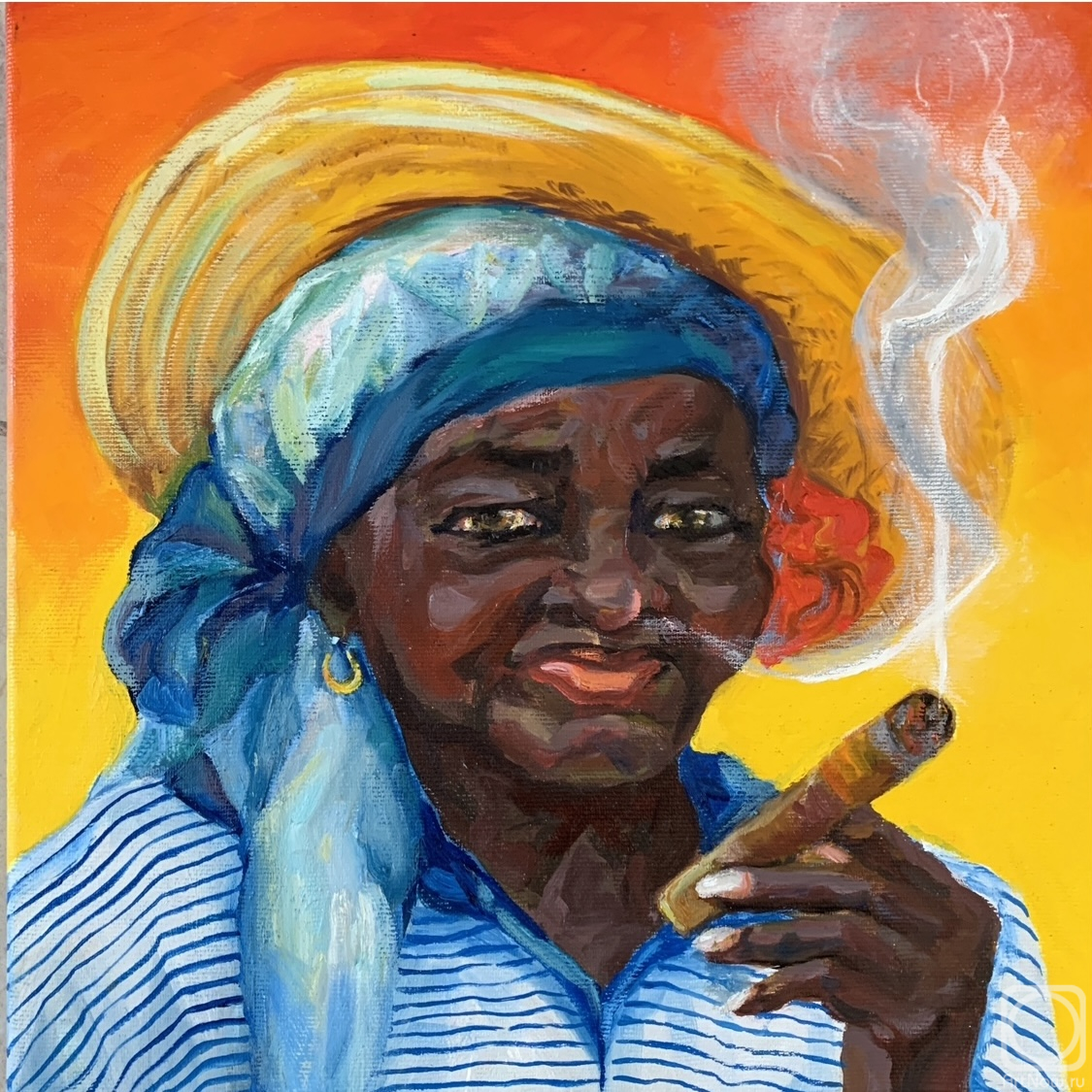 Bronskih Valentina. Cuban with a cigar