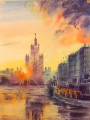 Moscow skyscrapers. Sunset (Skyscrapers Of Moscow). Holodova Liliya
