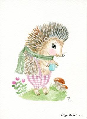 Hedgehog with a blue cup