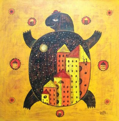 Turtle Planet (Painting With A Turtle). Razina Elena