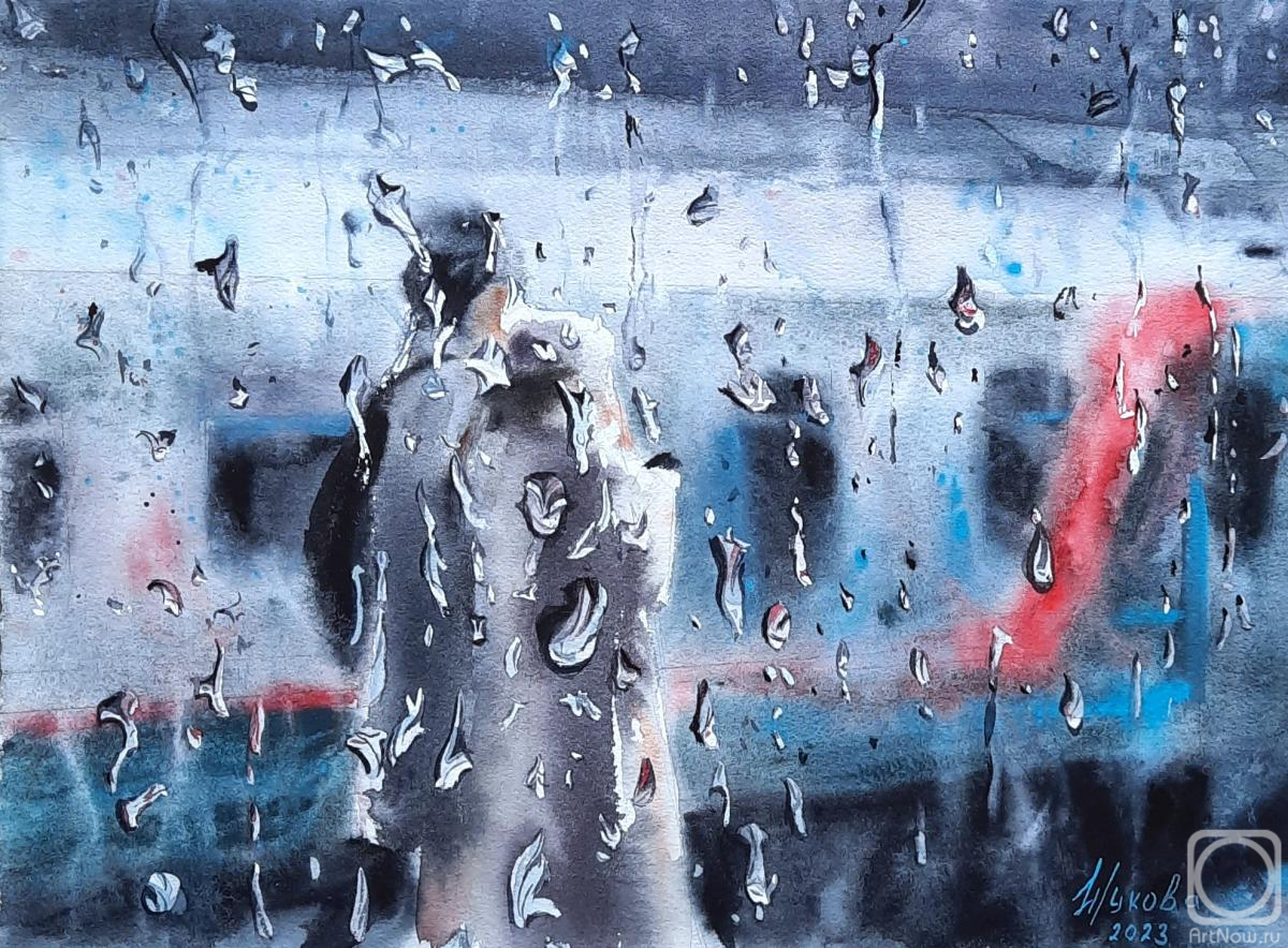 Zhukova Marina. Watercolor, rain, drops, station