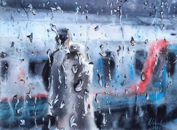 Watercolor, rain, drops, station. Zhukova Marina