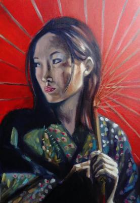 The Japanese girl with the umbrella (inspired by Fabian Perez). Chernousova Darya