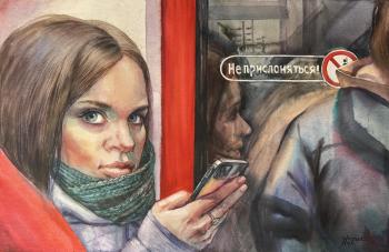 Portrait of a girl in the subway. Don't lean on the door. Veyner Nataliya