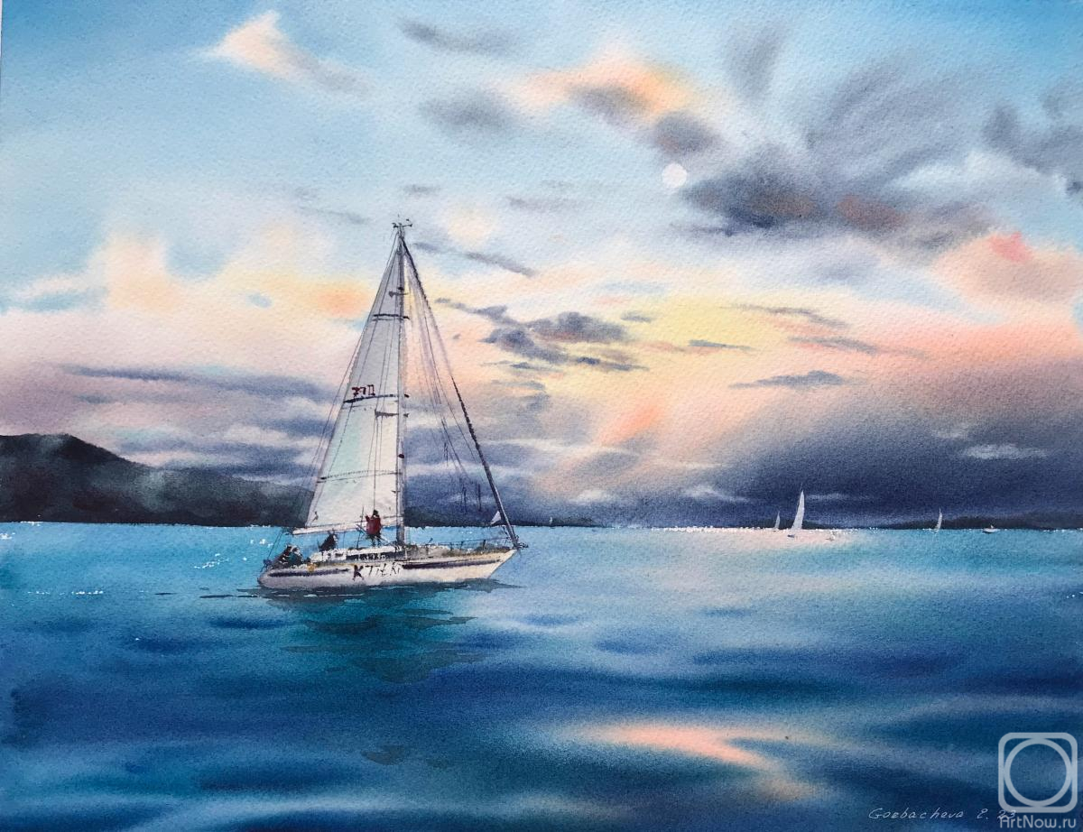 Gorbacheva Evgeniya. Yacht in the sea at sunset #5