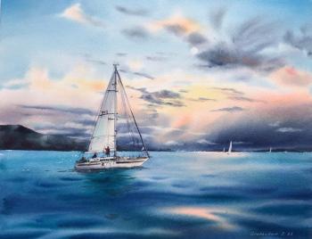 Yacht in the sea at sunset #5. Gorbacheva Evgeniya