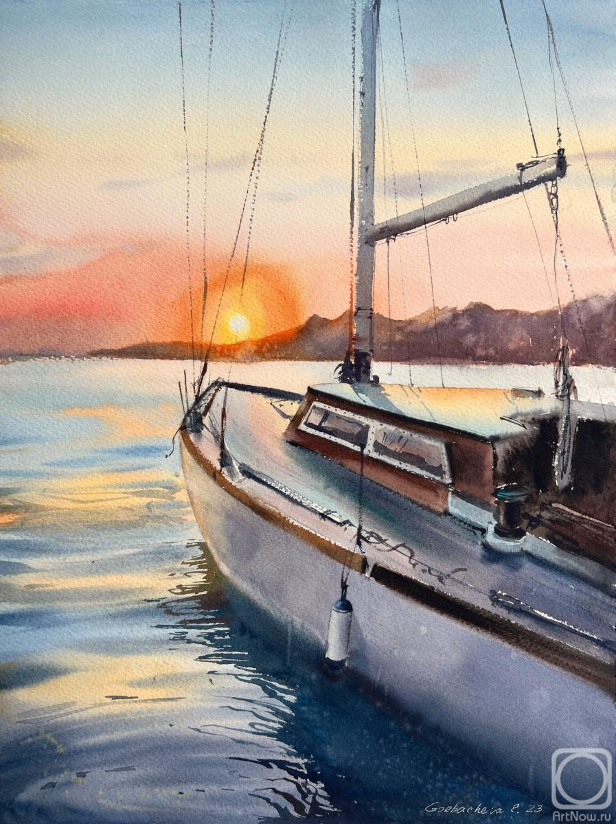 Gorbacheva Evgeniya. Yacht at sunset #7
