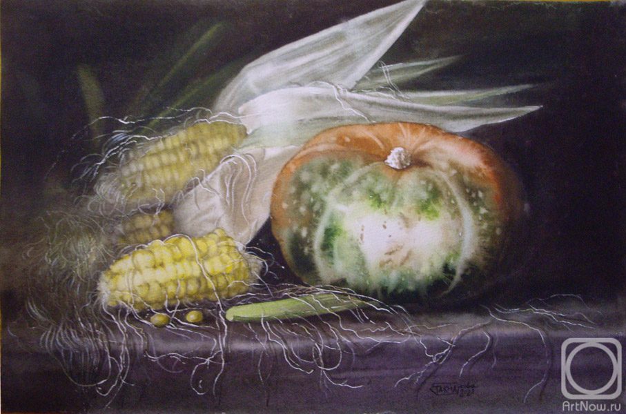 Takmakova Natalya. Pumpkin and corn cobs