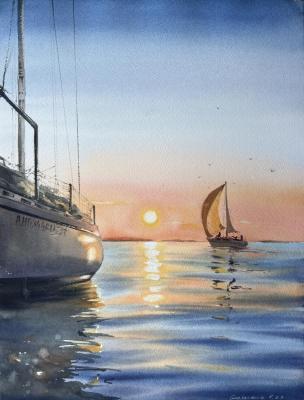Yachts at sunset #9. Gorbacheva Evgeniya