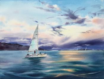 Yacht in the sea at sunset #6. Gorbacheva Evgeniya